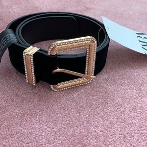 NEW Zara Velvet Belt with Gold Sparkle Buckle